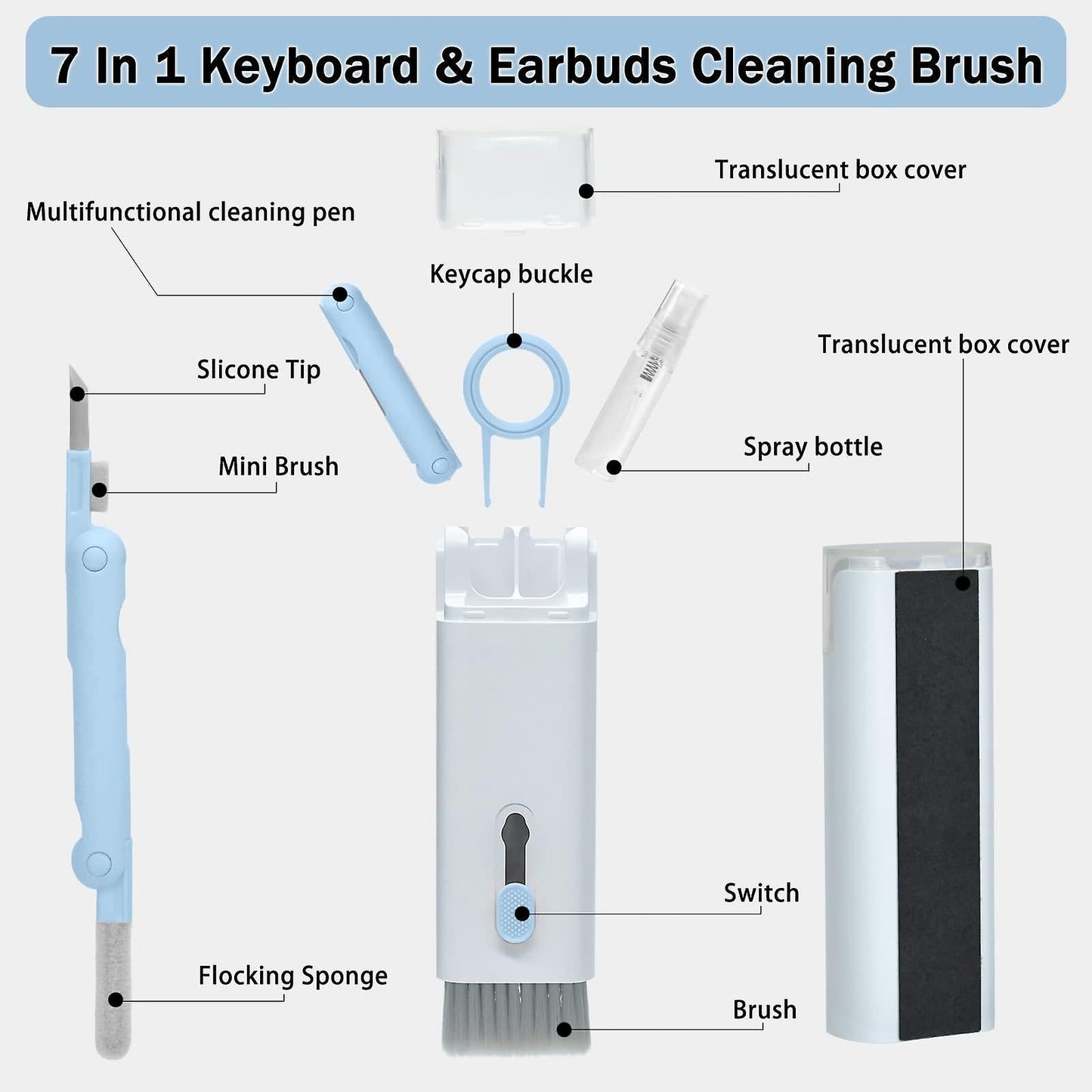 7-in-1 Computer Keyboard Cleaner Brush Kit Earphone Cleaning